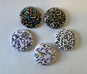 1" Pin Back Buttons - 5 1980 - 90s Pattern Designs RENTAL