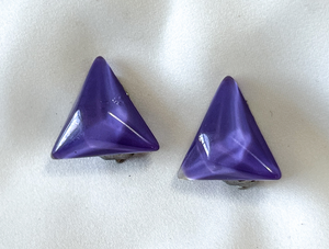 3D purple triangle button clip on earrings RENTAL