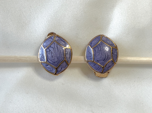 Gold & lilac enamel turtle back clip on earrings RENTAL