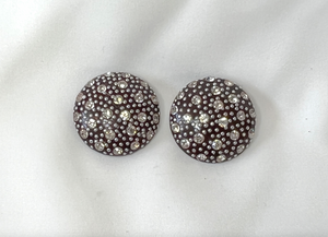 Clip-On Button Black with Rhinestone Circle theme Earrings RENTAL