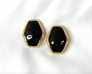 Clip-On Sophisticated Five Sides Black & Gold Earrings RENTAL