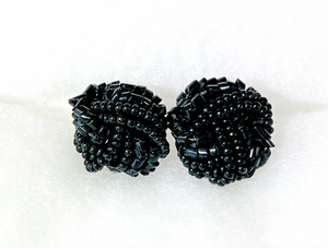 Black Glass bead in knot button clip on earrings RENTAL