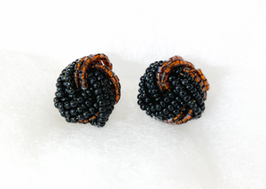 Glass bead in knot button clip on earrings RENTAL