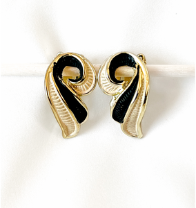 Swirl silver, cream and dark navy/black on clip on earrings RENTAL