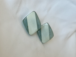 Soft arctic blue lucite clip on earrings w/pale stripe RENTAL