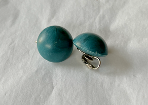 Soft green blue button composite clip on vintage earrings RENTAL