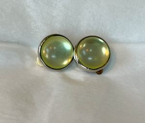 Soft frosted light green domes, clip on earrings RENTAL