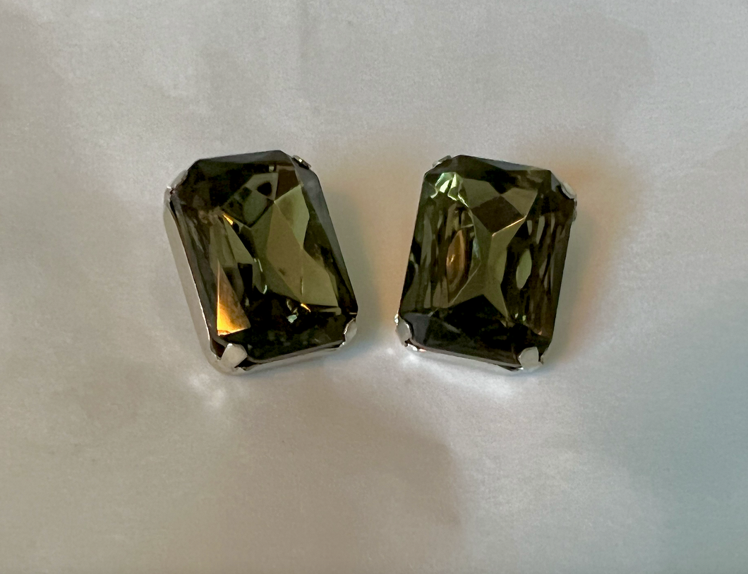 Dark chunky olive green undertone rectangular clip on earrings RENTAL