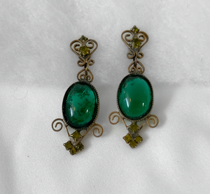 Period bronze & emerald green clip on earrings RENTAL