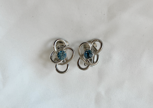 Indigo blue rhinestone loose silver knot earrings RENTAL