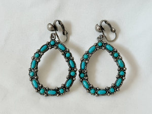 Signed turquoise & pewter hoop clip on earrings RENTAL