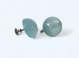 1/2 dome soft blue acrylic button screw back earrings RENTAL