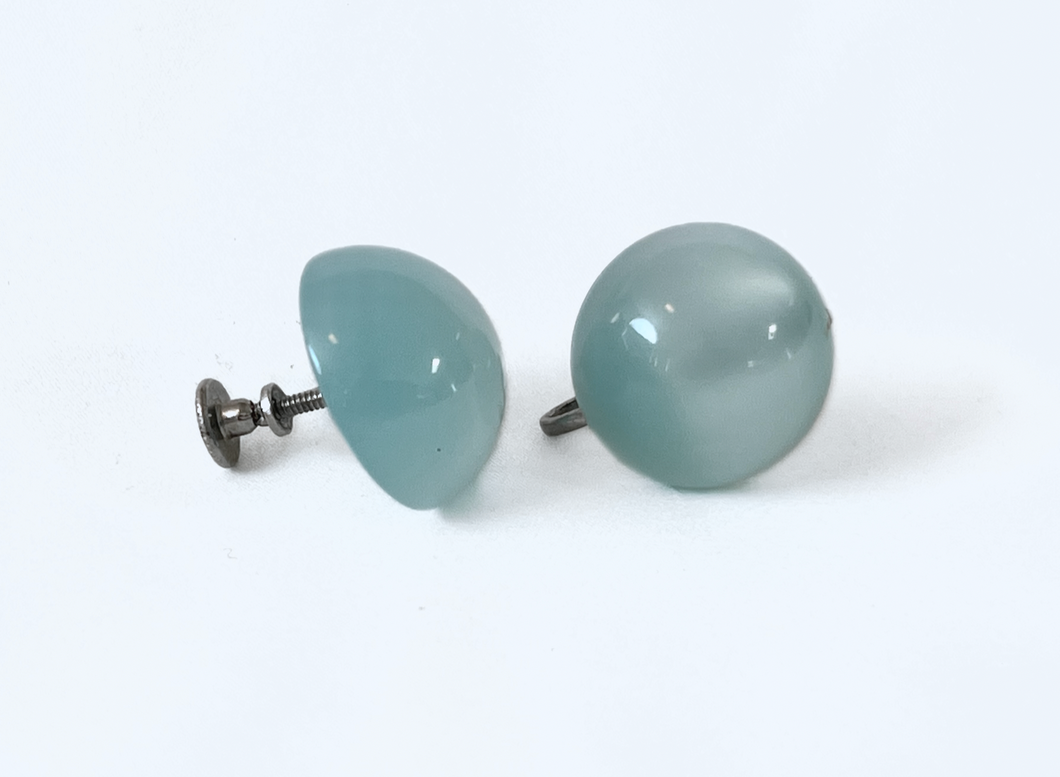 1/2 dome soft blue acrylic button screw back earrings RENTAL