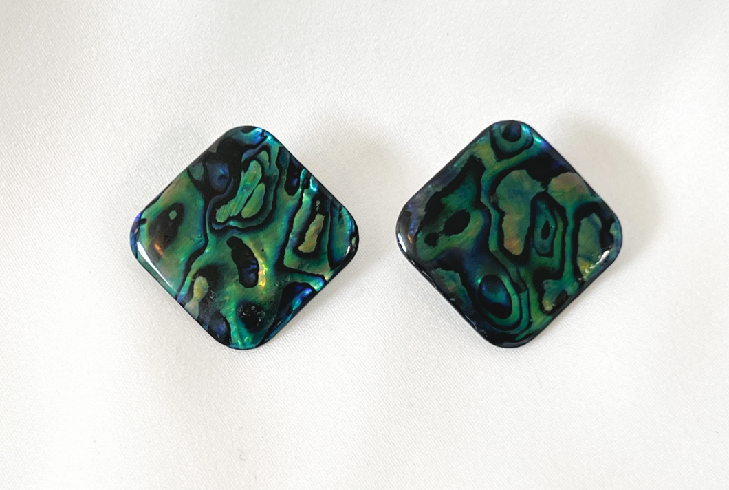 Ocean toned square shell clip on earrings RENTAL