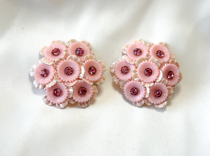 Stunning 3 shades of pink cluster flower clip on earrings RENTAL