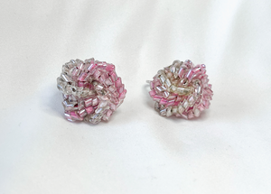 Glass pink cluster knot vintage clip on earrings RENTAL