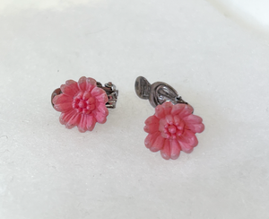 Vintage pink flower clip on earrings RENTAL