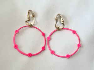 Hot pink hoops w/small circles on gold clip on earrings RENTAL