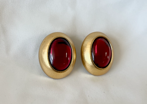 Glamourous thick gold clip on deep pink, red earrings RENTAL