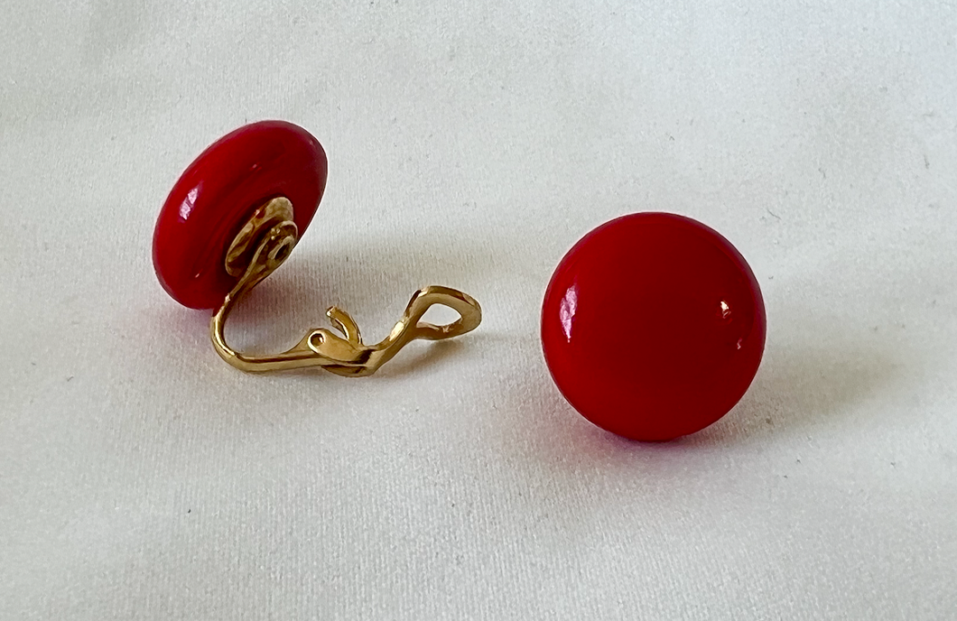 Small thick lipstick red button clip on earrings RENTAL