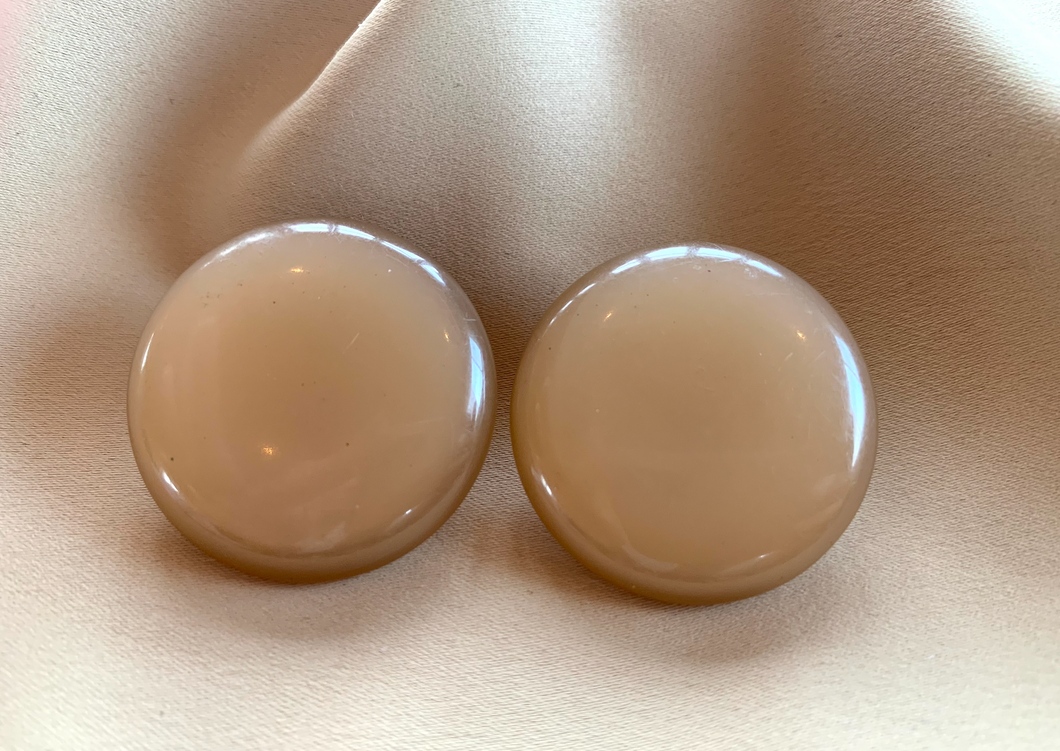 Clip-On Lucite Taupe Button Round Earrings RENTAL