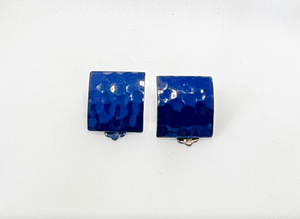 Clip on metal curved square royal blue earrings RENTAL