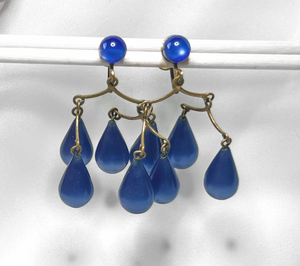 Screw back chandelier vintage earrings w/ deep blue drops clip on RENTAL