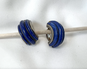 Clip on blue and gold vertical line earrings RENTAL