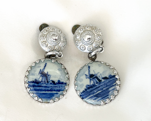 Clip on Holland blue & white ceramic drop earrings RENTAL