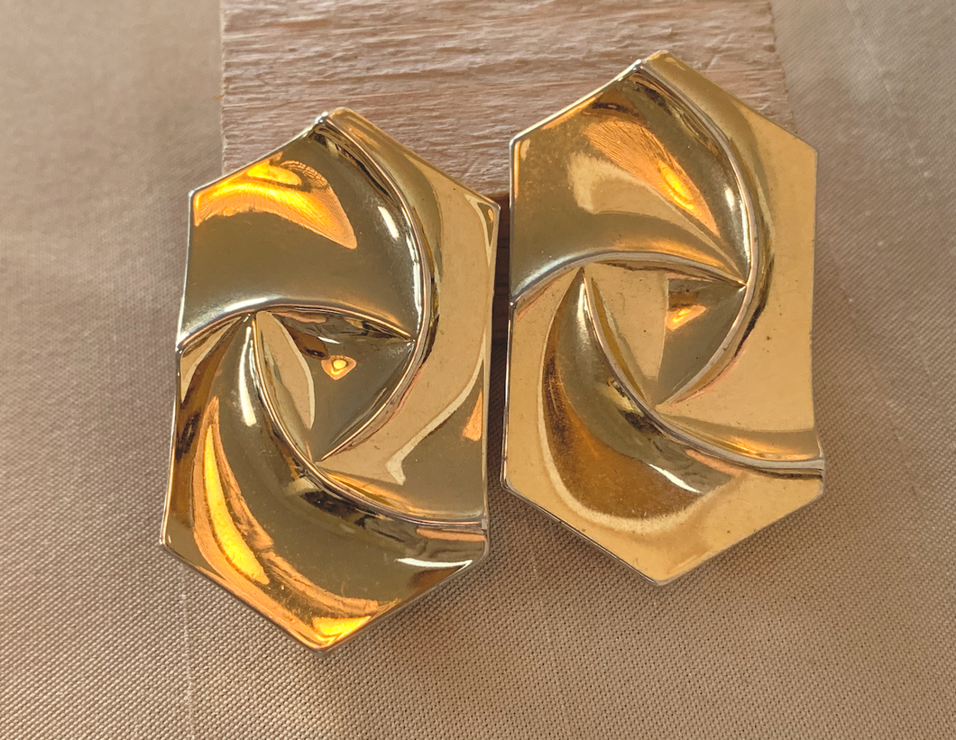 Oversized gold crinkle look clip on earrings RENTAL