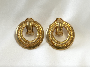 Vintage front hoop gold clip on earrings RENTAL