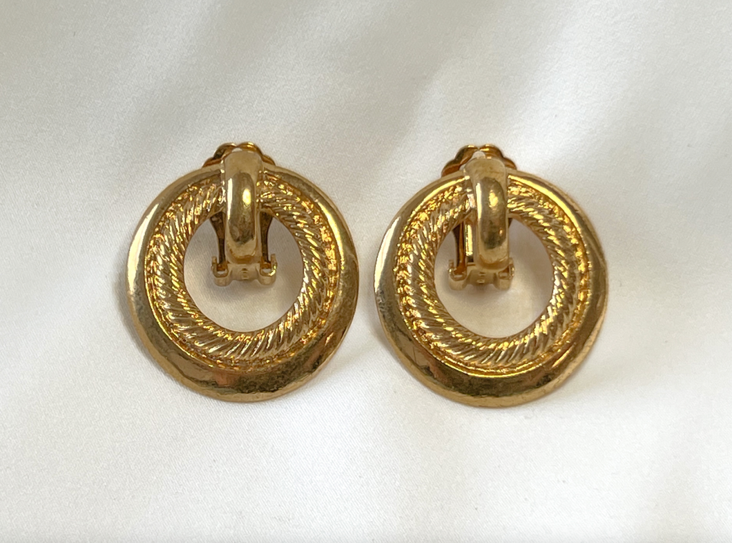 Vintage front hoop gold clip on earrings RENTAL