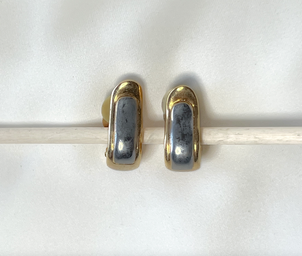 Gold clip on earrings with pewter strip RENTAL