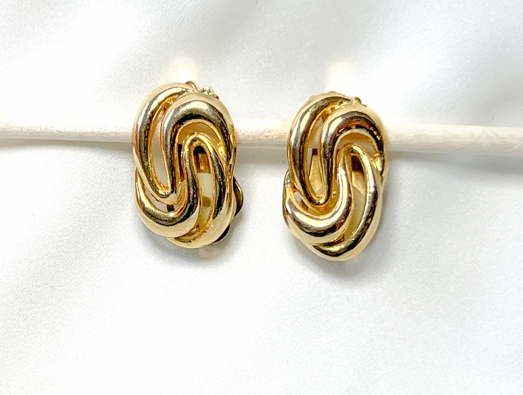 Gold clip on swirl knot earrings RENTAL