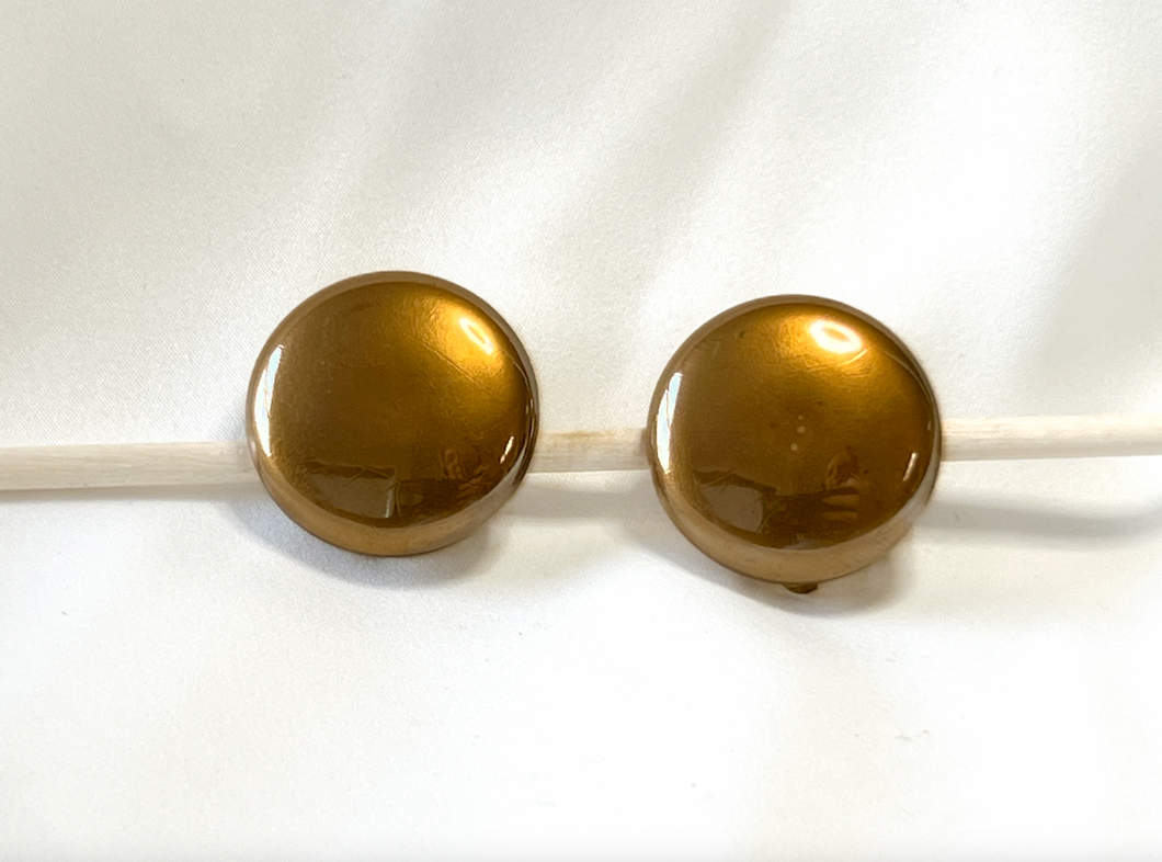 Super shiny gold button clip on earrings RENTAL