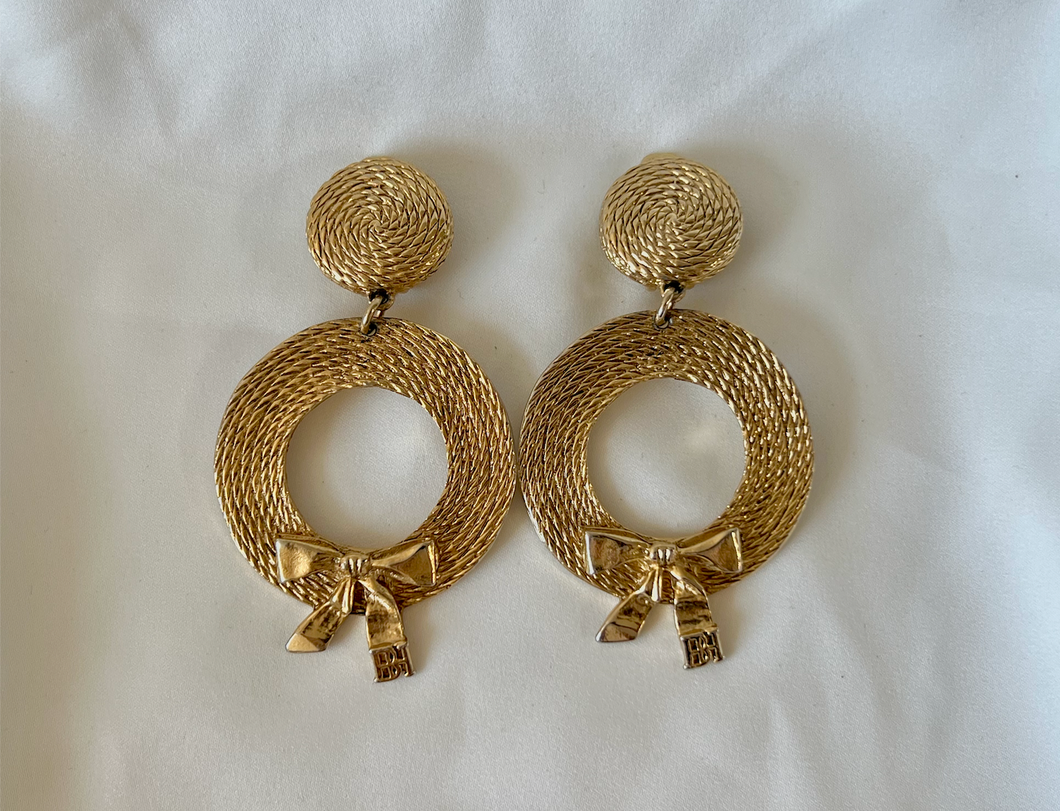 HUGE Clip on gold rope wrap wreath drop earrings RENTAL