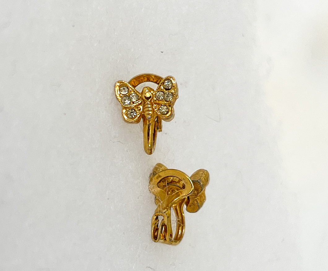 Small butterflies clip on earrings with rhinestones RENTAL