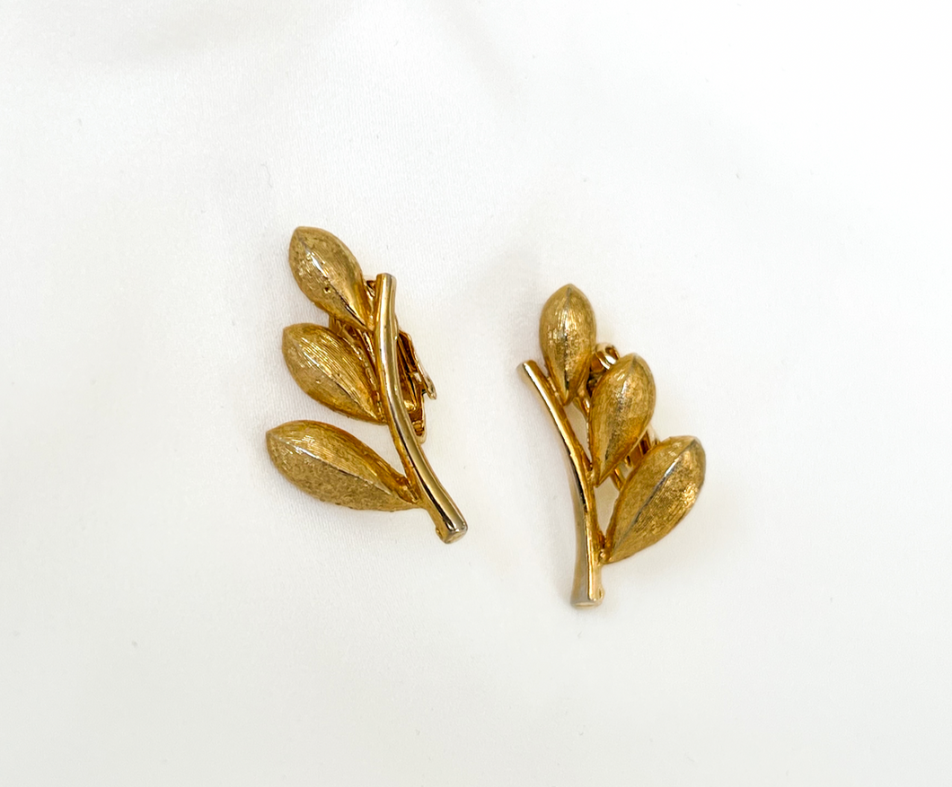 Clip on Gold branch with laurel leaves earrings RENTAL