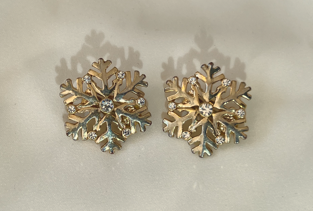 Clip on Gold snowflake rhinestone earrings RENTAL