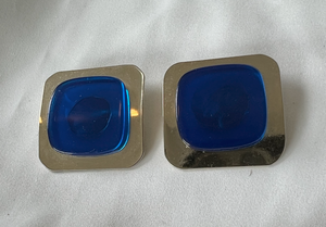 Clip on gold silver square royal blue lucite earrings RENTAL