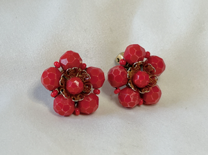 Vintage bead cluster deep red button clip on earrings RENTAL