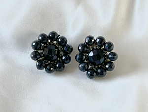 German vintage black cluster button clip on earrings RENTAL