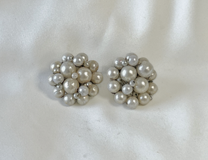 Vintage pearl cluster button clip on earrings RENTAL