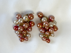 Vintage signed Leku, pearl drop cluster warm clip on earrings RENTAL