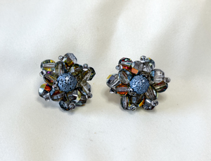 Vintage irridescent bead cluster button clip on earrings RENTAL