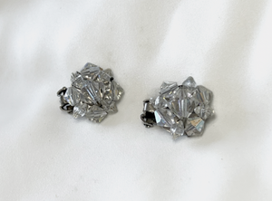 Vintage clear crystal cluster button clip on earrings RENTAL