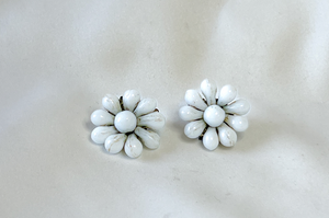 Vintage white glass cluster button clip on flower earrings RENTAL