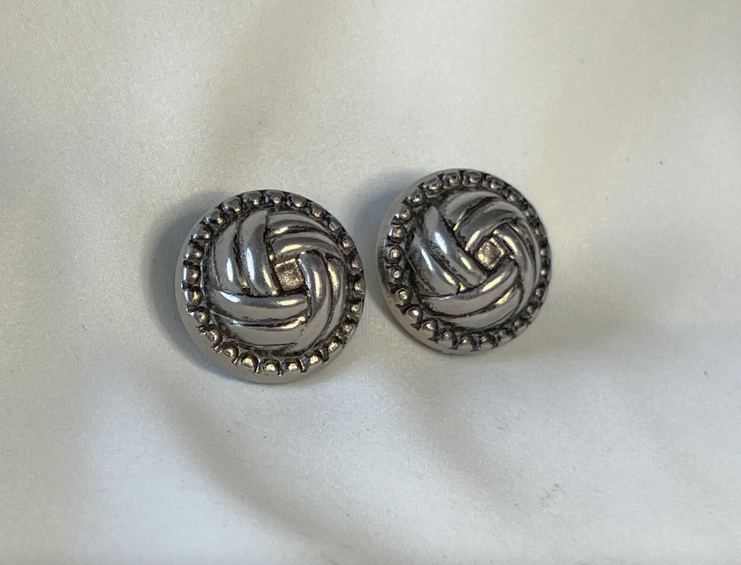 Pewter knot button clip on earrings RENTAL