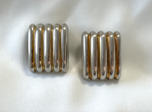 Vintage silver chunky clip on earrings with gold detail RENTAL