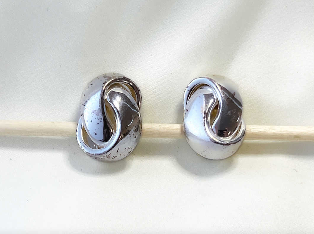 Thick modern silver knot clip on earrings RENTAL